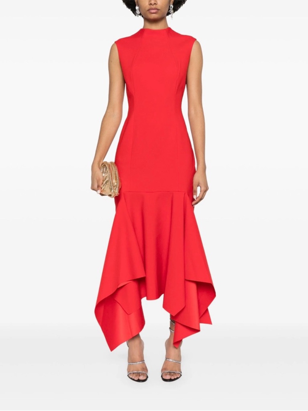 Solace London Red Sleeveless High-Low Fishtail Dress